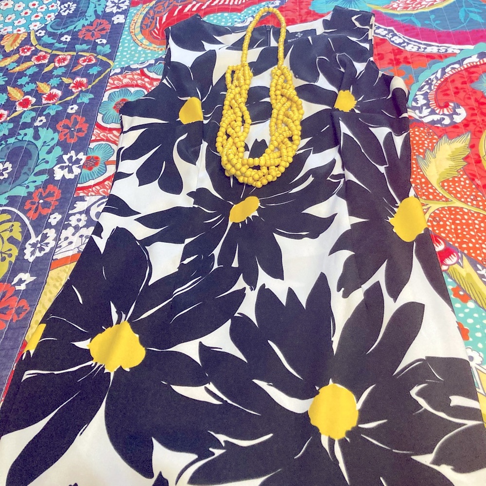 Black White and Yellow print dress